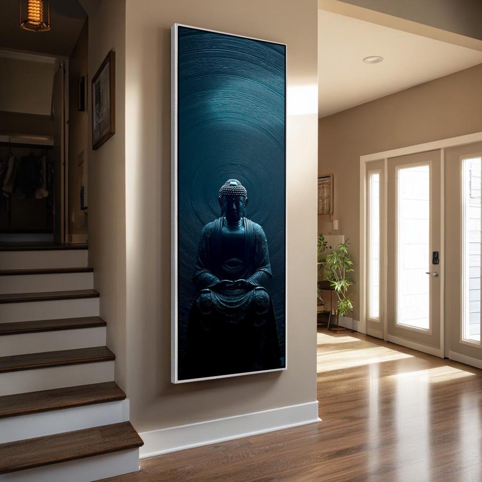 YUSUZHU Stampa verticale lunga di Buddha per ufficio, quadro buddista alto e stretto per sala da pranzo, camera da letto, poster su tela (35x105 cm/senza cornice)