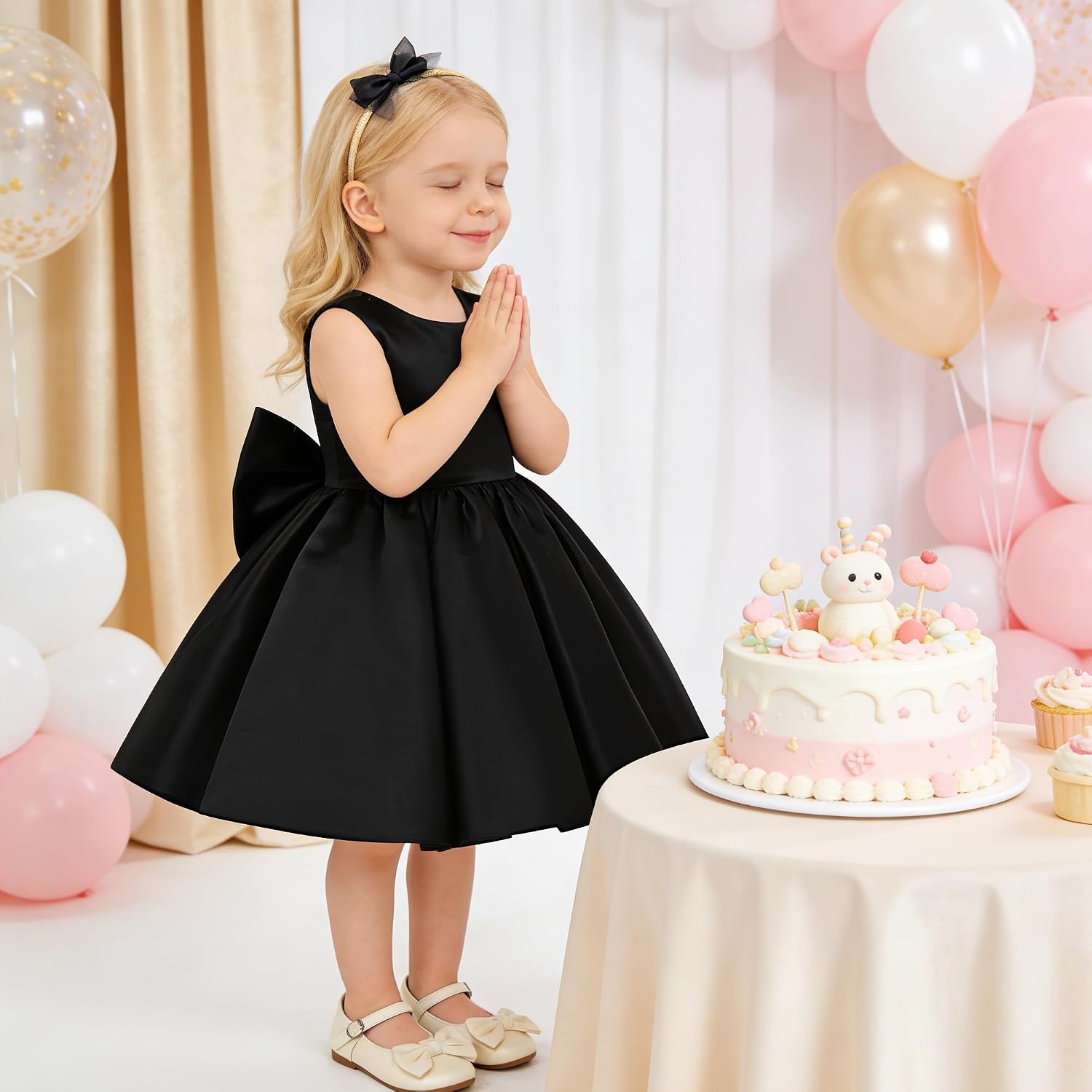 Toddler Baby Girls Dresses Wedding Flower Girl Dress Bowknot V Back Pageant Party Birthday Formal with Headwear 1-5T