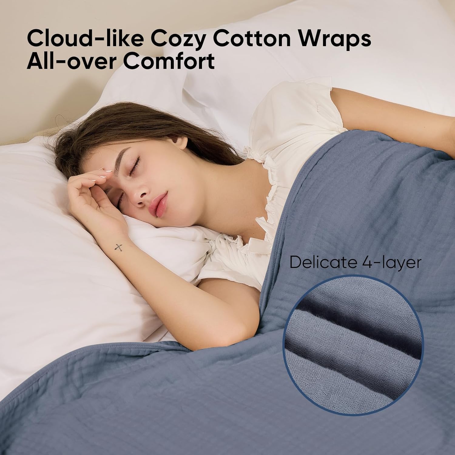 Muslin Soft Blanket Queen Bedding Sets Blankets Queen Size Cozy Fluffy Blanket (Fog Blue, Queen 90 x 90 inch) - Image 5