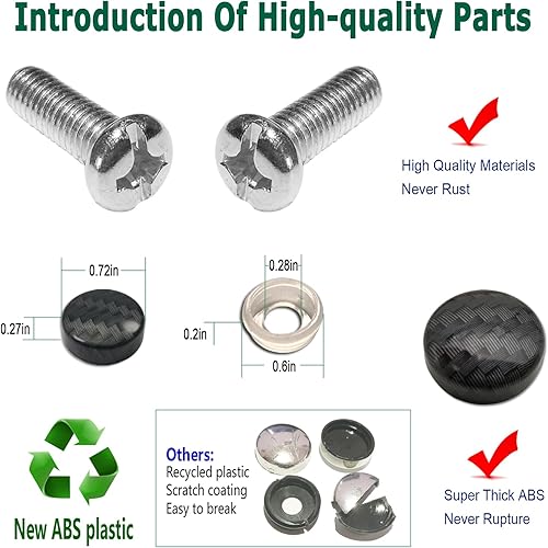 Miniatura 8 de BGMVFK Marco de matrícula de fibra de carbono, cubierta de aluminio negro resistente para placa de automóvil, paquete de 2 unidades a prueba de