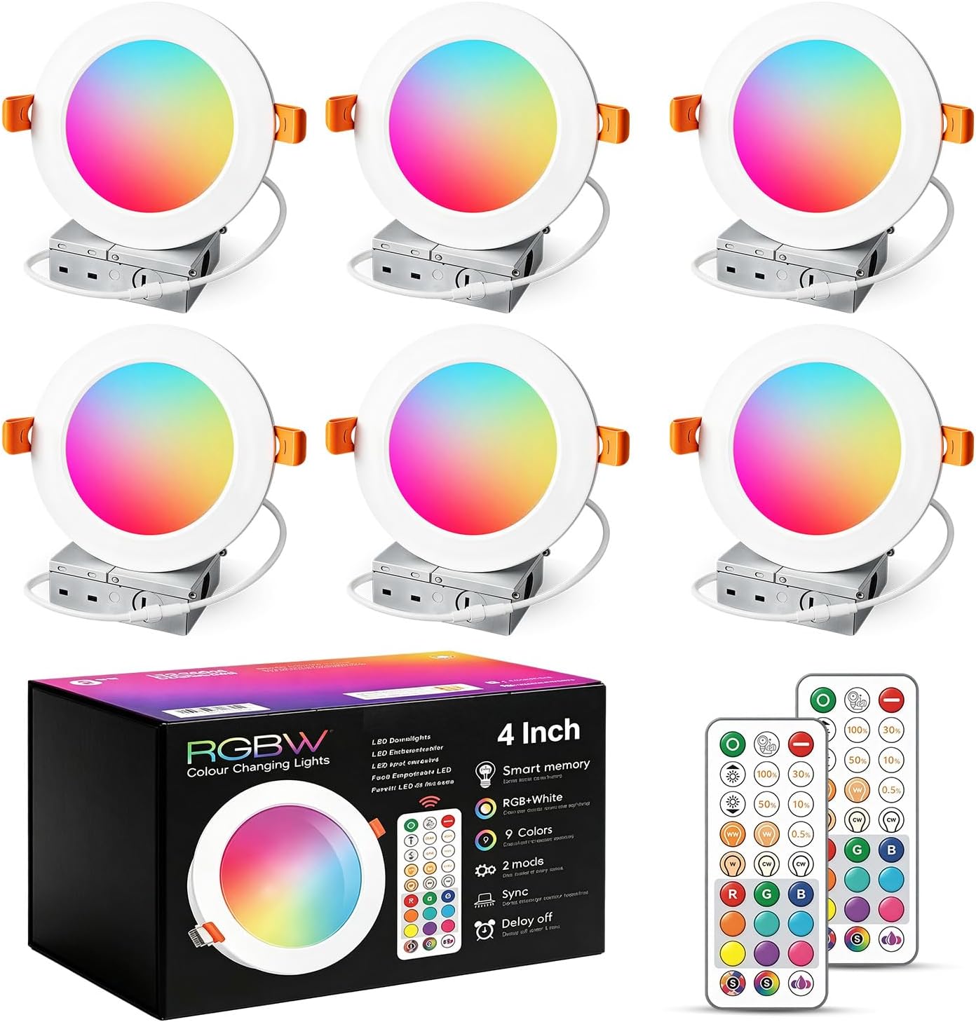 HEKEE LED Reccessed Downlights, Color Changing, 4 Inch, Recessed Ceiling Lights (6 Packs)
