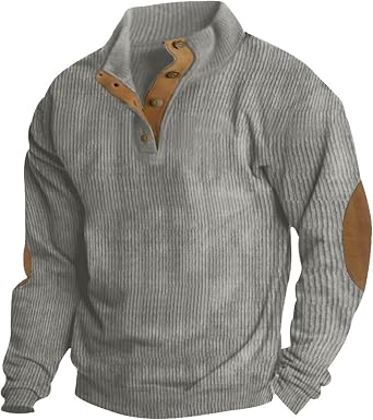 Mens Corduroy Shirt - Henley Pullover Sweatshirt - Casual