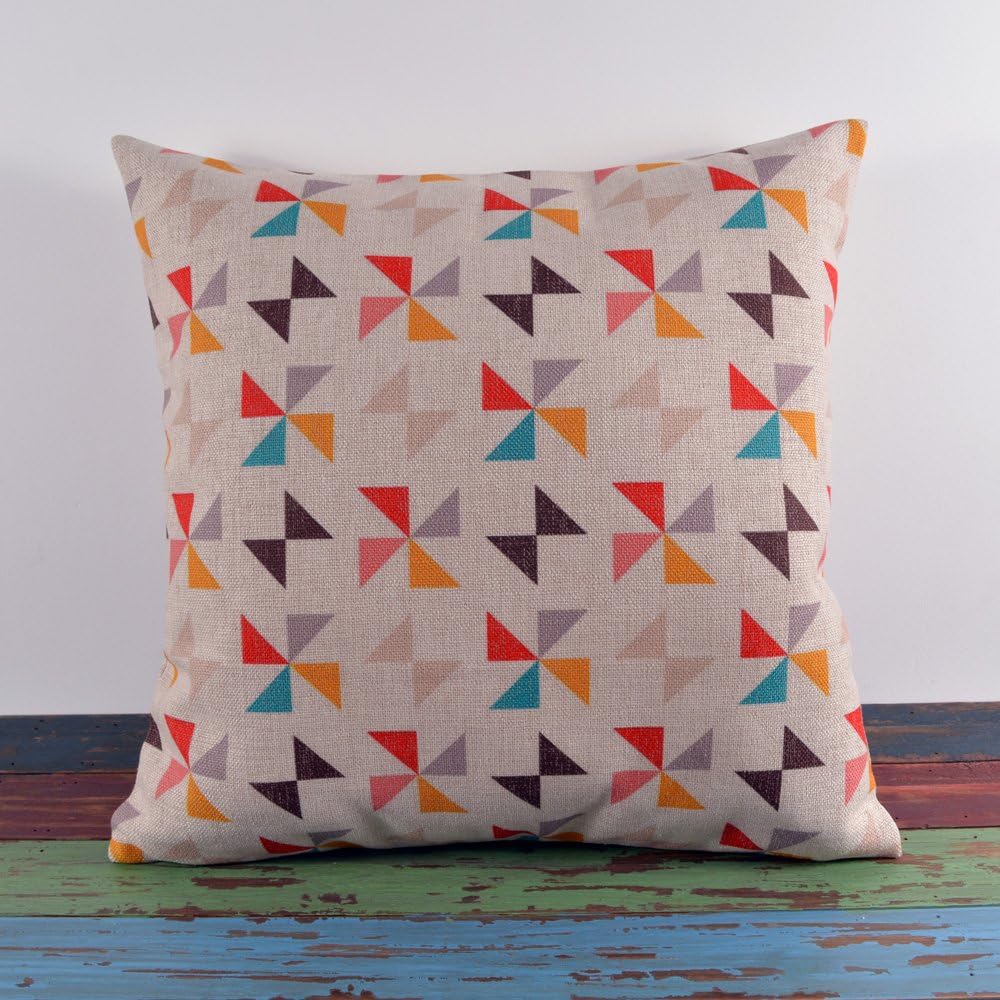 LINKWELL 45cmx45cm Colorful Pinwheel Brown Grey Red Linen Pillow Case Cushion Covers