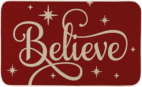 Felpudo rojo brillante con diseño de estrellas brillantes de Navidad de 17 x 29 pulgadas, tapete de goma antideslizante para decoración de