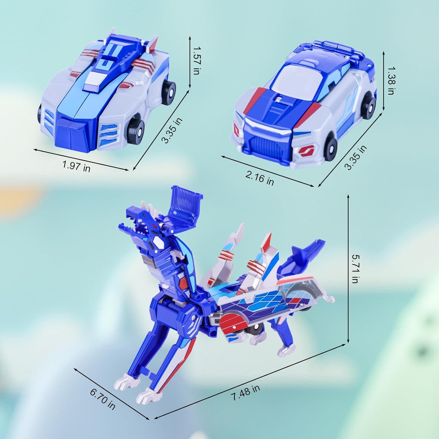 Magnetic Transforming Dinosaur Car Toys, 2 in 1 Collision Transform Robot Cars for Boys Girls Ages 3-6, Toddler Dino Toy Cars for Christmas Birthday Gifts (Blue)