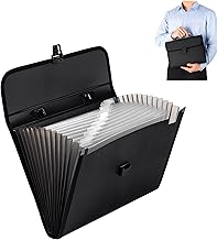 A4 13 Pockets Large Capacity File Case with Handle, Carrying Case, Document Organizer, Multifunctional, Bag Type, Document Case (Black)