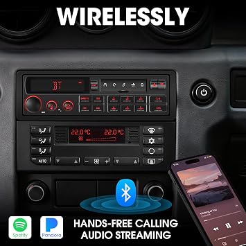 レトロシングルディンカーステレオ:クラシックカー用ヨーロピアンヴィンテージラジオ。 | オレンジディスプレイ Bluetooth 4-CHN 2 サブウーファー出力 AM FM USB SD AUX Type-C充電。