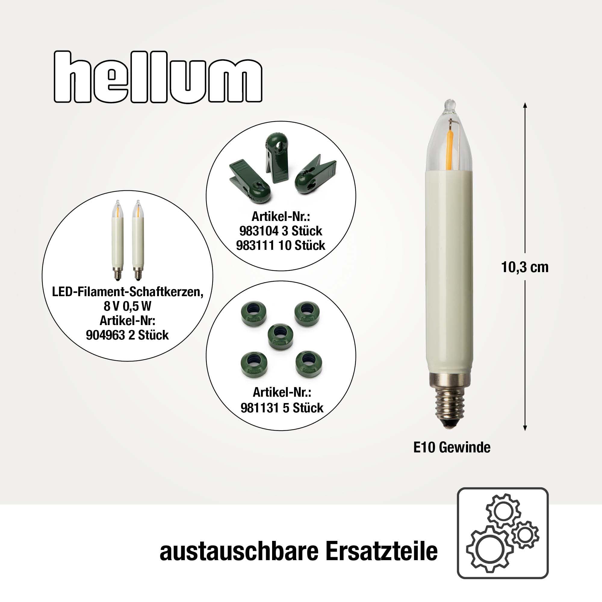 hellum Lichterkette Kerzen LED-Filament außen, 30 Kerzen, Stecker teilbar | Made in Germany warmweiß, Lichterkette Weihnachten mit Clip, 29m beleuchtet, Stecker teilbar, Kabel schwarz, <59lm 845563