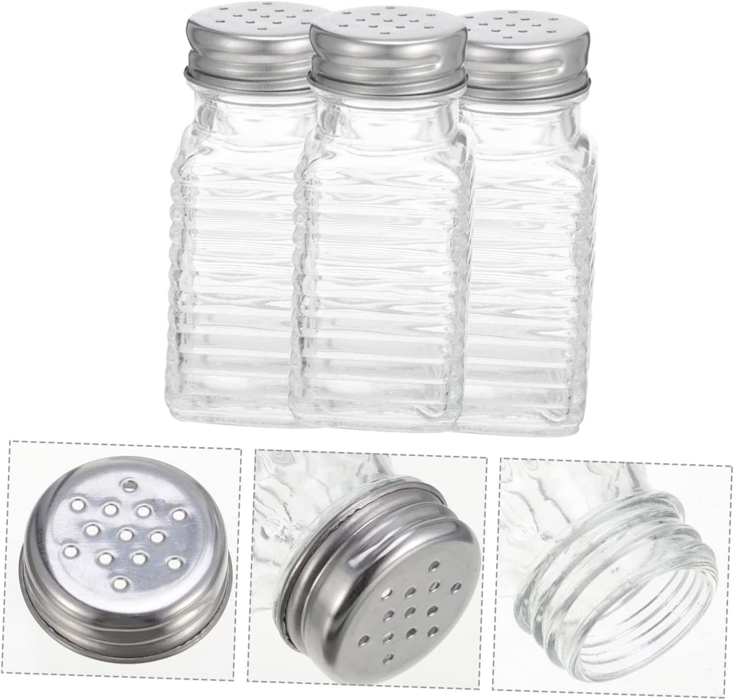 ULTECHNOVO 6pcs Glass Seasoning Jars Pepper Shakers Lids Easy to Clean for Kitchen