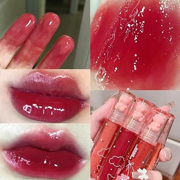 Yasovigi 6pcs Jelly Lip Gloss Bear Lip Stain Moisturizing Watery Lipstick Waterproof Long Lasting Cheek Cosmetics Beauty Lip Tint Makeup