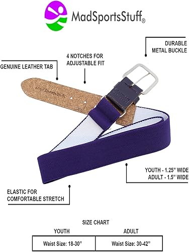 Miniatura 3 de MadSportsStuff Baseball Belt Softball Belt Adjustable - Boys Men Girls Women - Youth and Adult Sizes