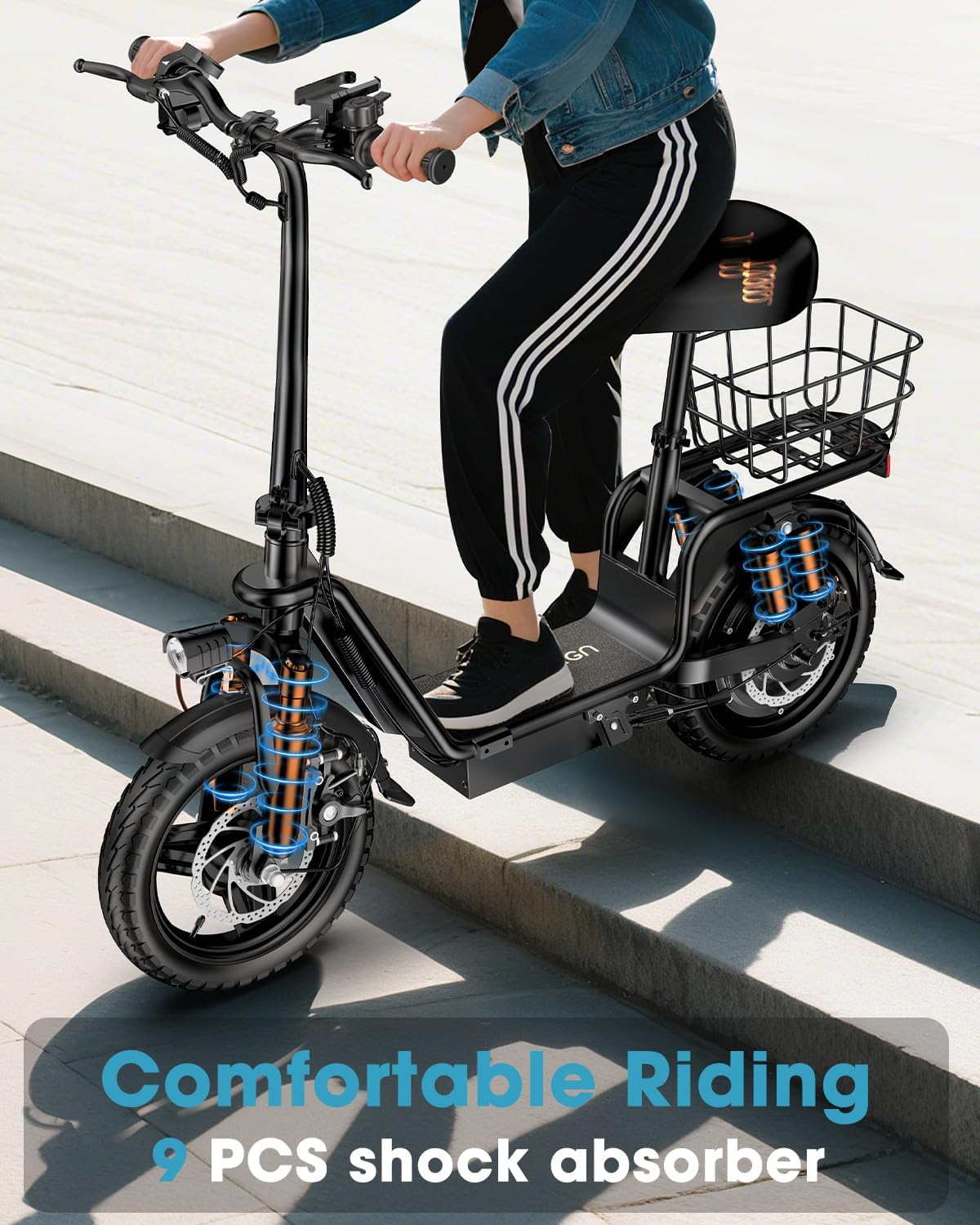 Electric Scooter with Seat for Adults, Peak 1300W Motor, 28-35 Miles Range eScooter, 48V 13Ah Li Battery, 20MPH Foldable Commuter E-Scooter with Basket, Max 330LBS, UL2272 Certified, C14 PRO