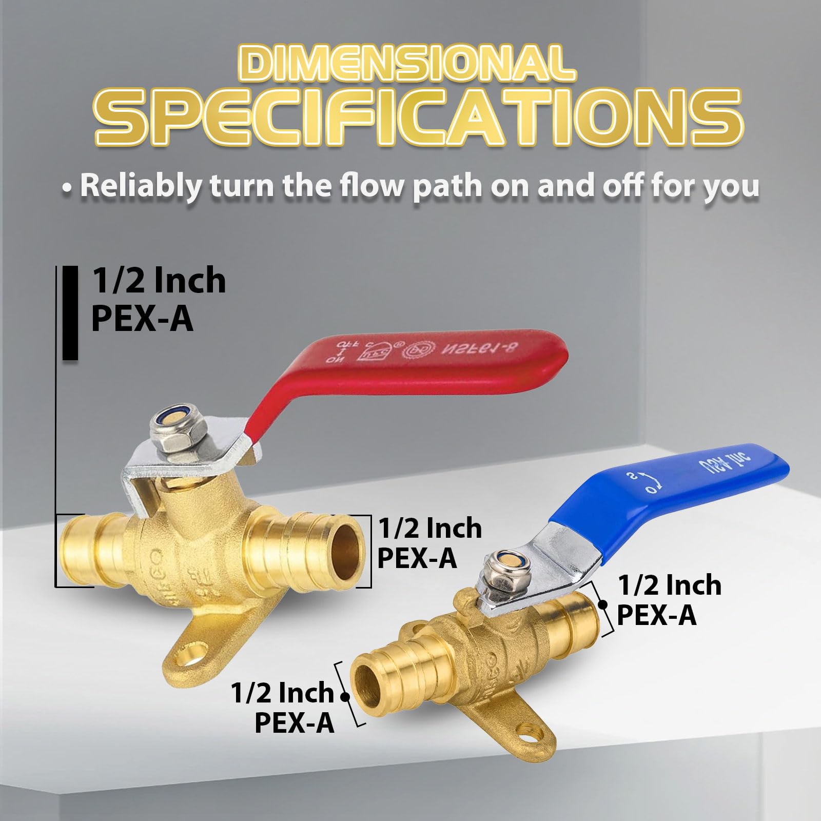 Brass PEX-A - Paquete de 10 válvulas de bola de expansión de puerto completo, válvula de cierre de 1/2 pulgada para distribución de agua fría y caliente (azul y rojo)