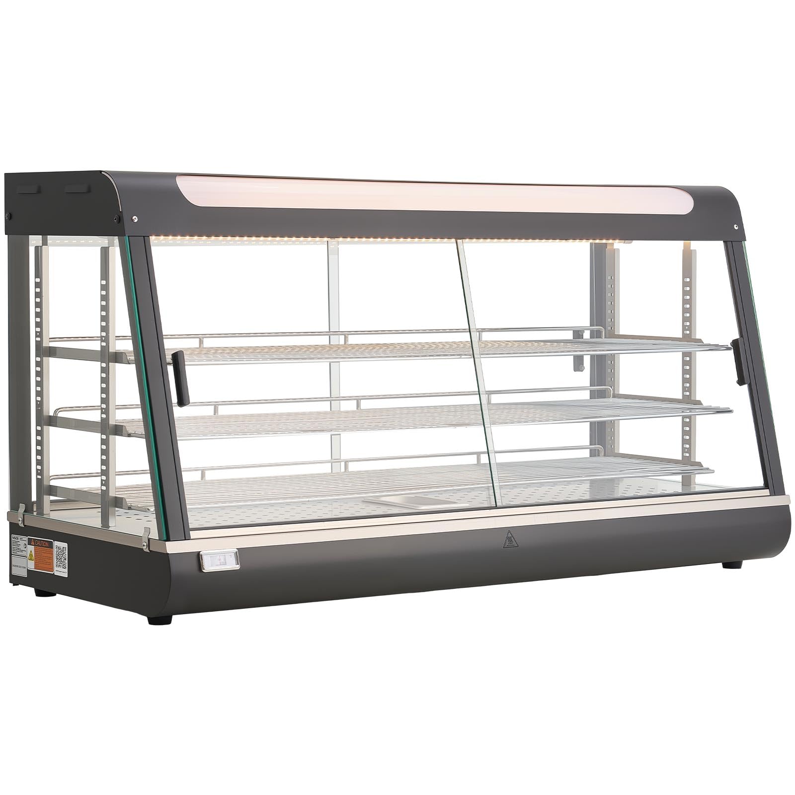 VEVOR Vetrina Calda per Alimenti Cibo a 3 Livelli, Espositore Scaldavivande da 1600 W con Luce LED, Vano Portaoggetti Superiore e Ripiani Regolabili, per Hamburger, Pizza, Pane, Pollo Fritto