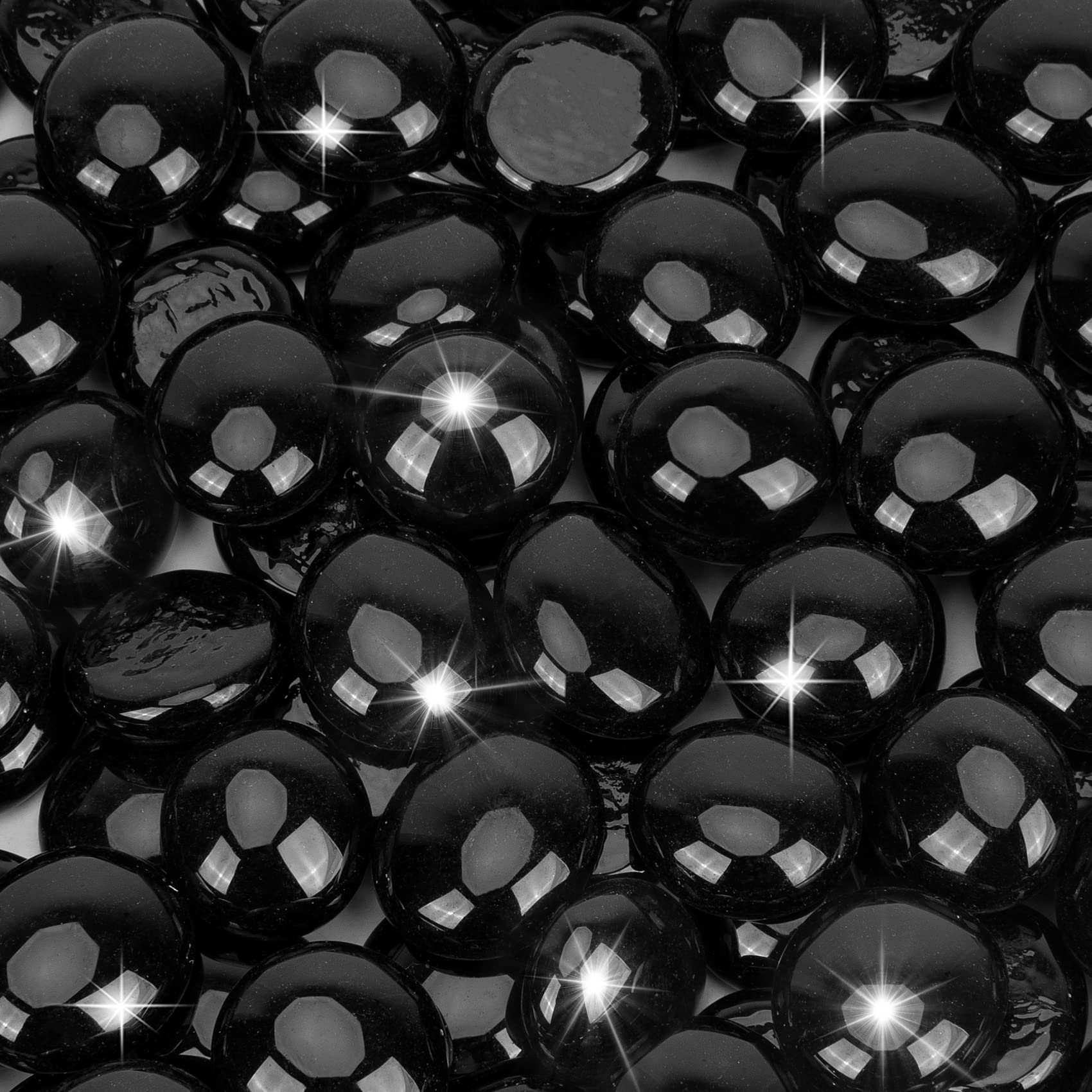 Mr. Fireglass 10 Pound Fire Glass Beads, 1/2" Reflective Round Fire Glass Drops for Fireplace Fire Pit & Lanscaping, High Luster Onyx Black