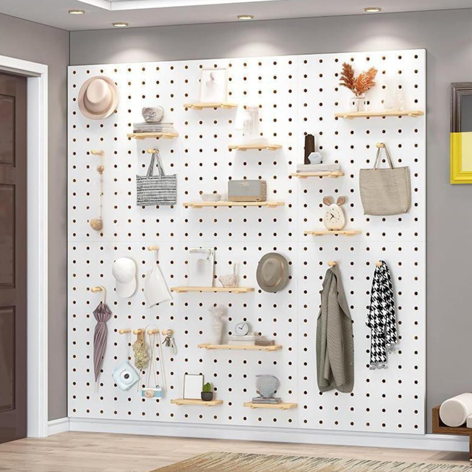 Pannello Forato Rettangolare in Legno, Porta Attrezzi da Parete, Organizer da Parete per Riporre Gli Attrezzi in Garage, Organizzazione in Ufficio, Facile da Installare(Yellow)