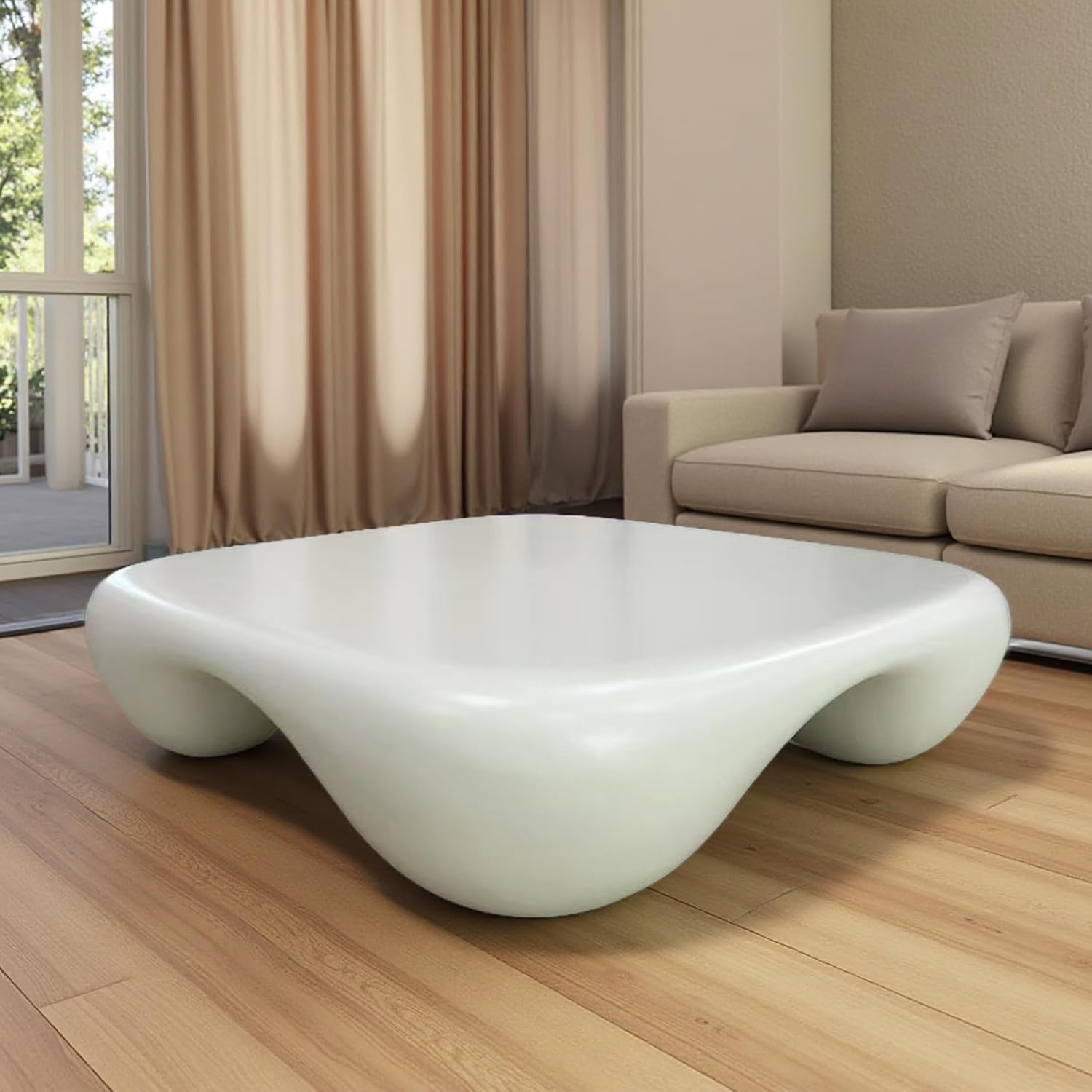 39.37" Modern Square Coffee Table, Faux Travertine Textured Center Cocktail Table, Big Tea Table for Livingroom/Office, No Need Assembly(White)