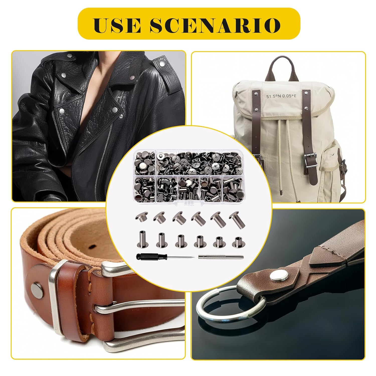 110 Sets of Screw Rivets, 4/5/6/8/10/12 mm Chicago Binding Screws, M5 Book Screws, Chicago Screws for DIY Leather Decoration, Collar, Harness, Luggage, Purse, Bags, Crafts, Gun Grey