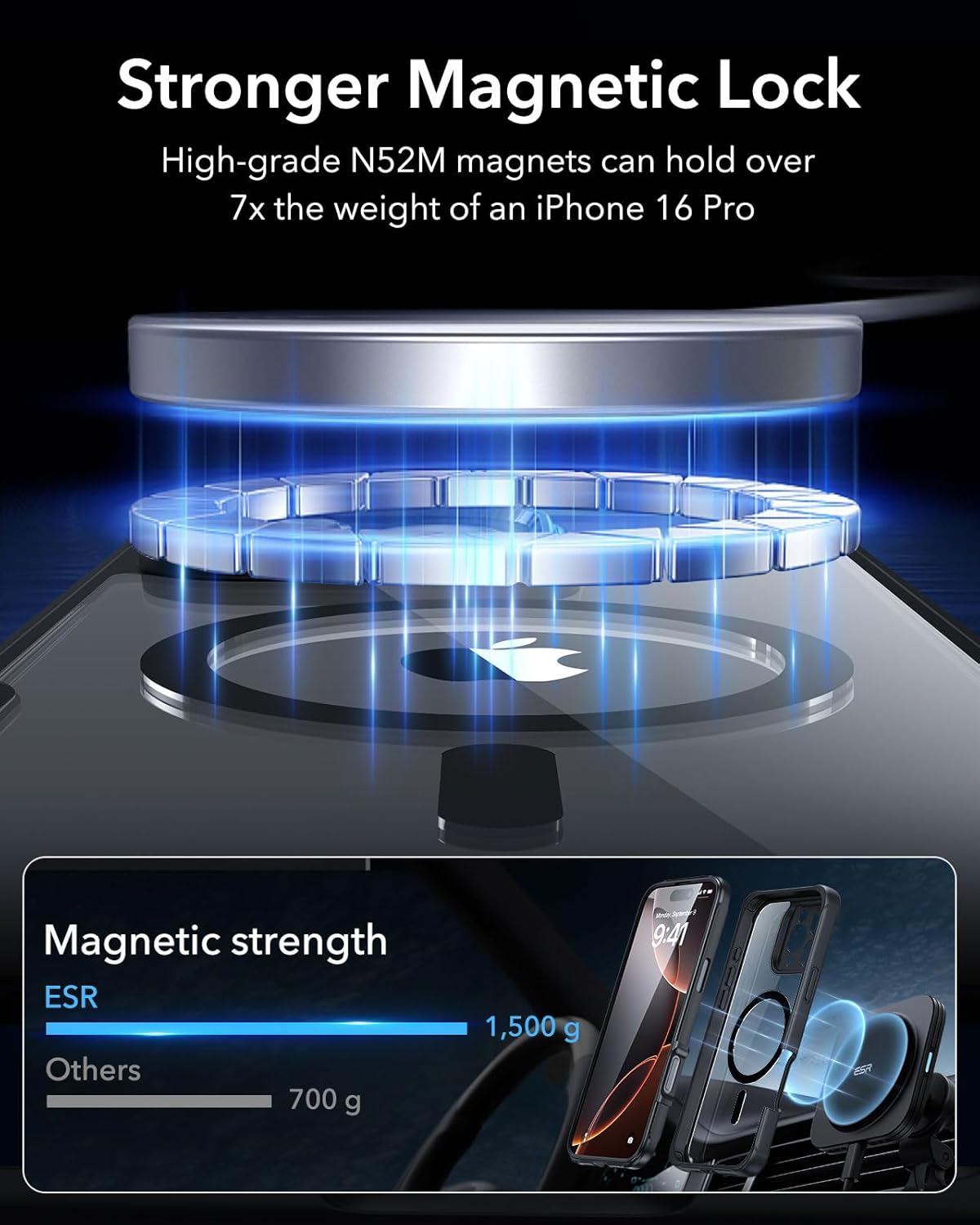 ESR for iPhone 16 Pro Case, Compatible with MagSafe, Full-Body Military-Grade Drop Proof Case with Built-in 9H+ Tempered Glass Screen Protector, Armor Series, Clear Black - Image 5