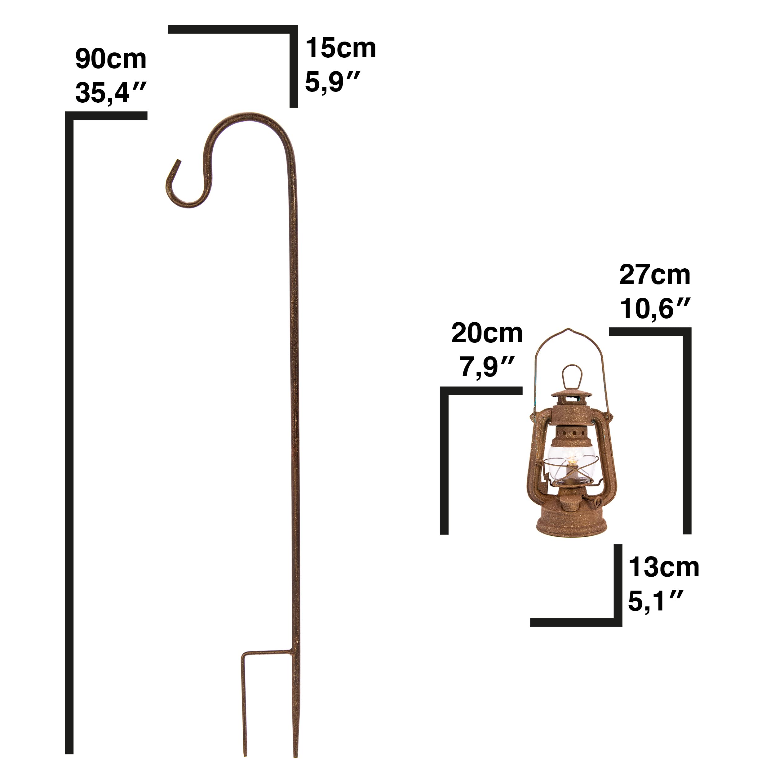 LED rostige Gartenleuchte zum Stellen oder Hängen - Windlicht Glas Laterne mit Stab - Rost Deko für Garten