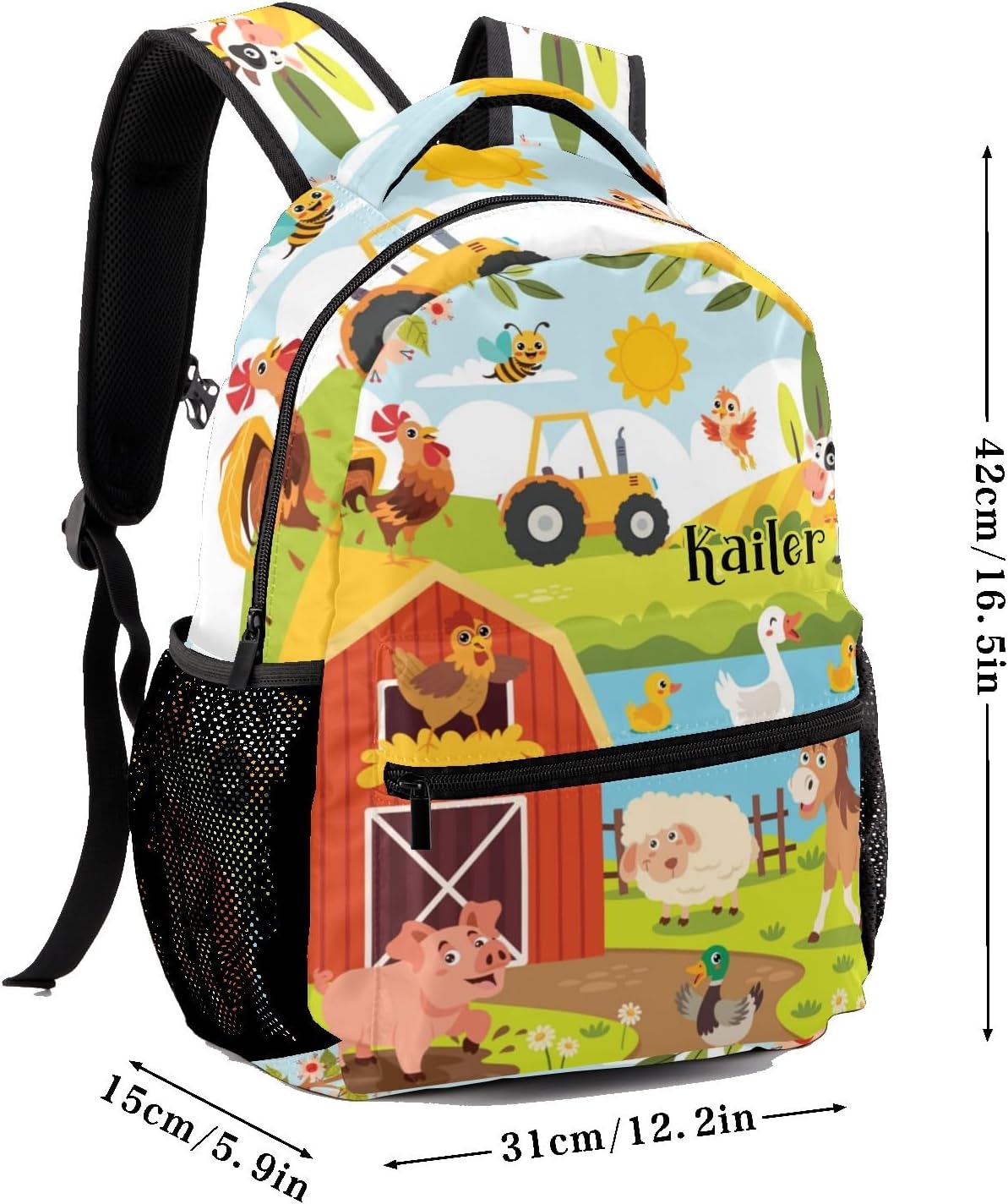 Farm Meadow Animals Personalized School Backpack for Kid Boy Girls Primary Daypack Bookbag Custom Name Travel Bag