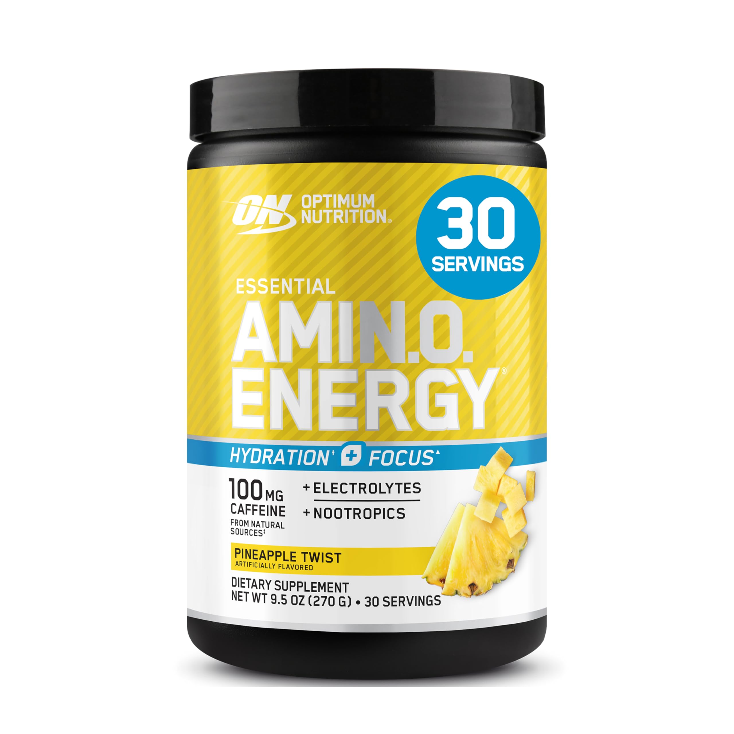 Optimum Nutrition Amino Energy Powder Plus Hydration, with BCAA, Electrolytes, and Caffeine, Pineapple Twist, 30 Servings (Packaging May Vary)