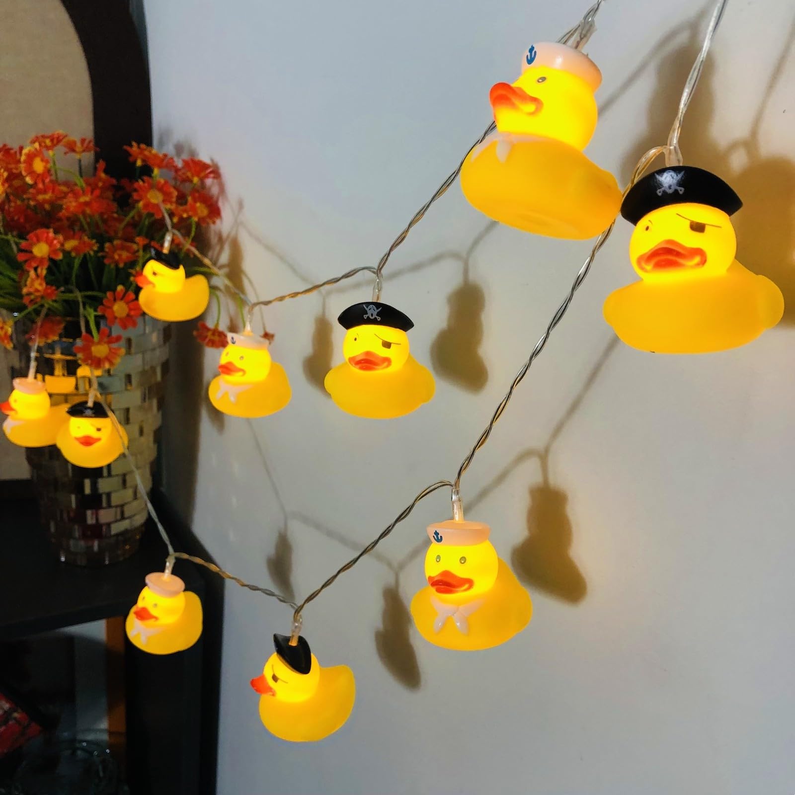 Riaxuebiy 5.4FT Cute Duck String Lights Painted Duck Night Light Children’s Bedroom Fairy Lights Battery Operated with Timer Function 10 Warm White LEDs (Pirate Navy Duck)