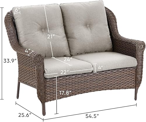 Miniatura 3 de Sofá de mimbre para patio, sofá de mimbre para exteriores, resistente para todo tipo de clima, sofás para 2 personas con respaldo alto y cómodos