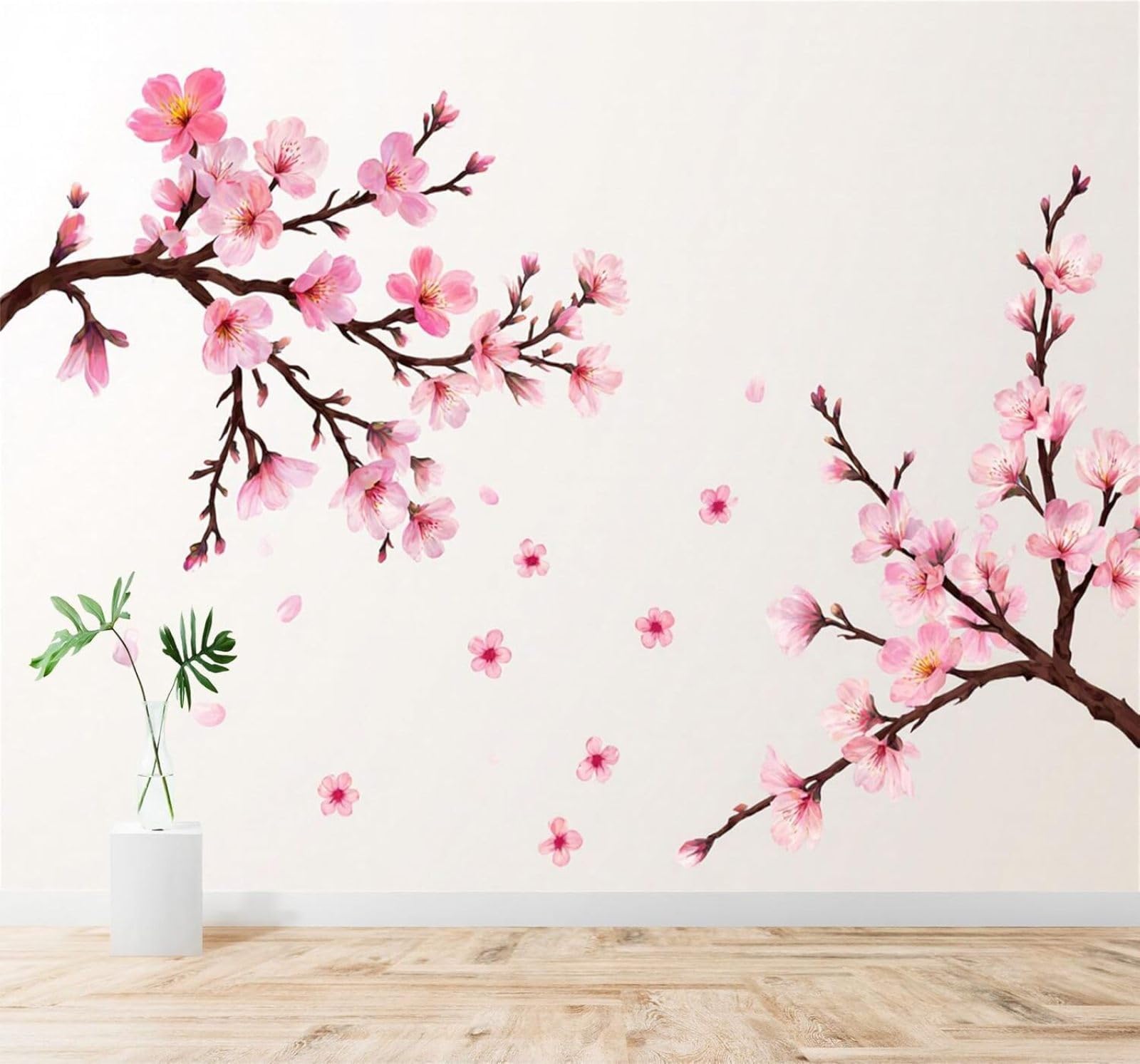 Xlming 250Cm×170Cm(B×H) Beautiful Pink Cherry Blossoms Branches Falling Petals 3D Wallpaper Silky Texture Home Study Office Grey Dining Room Sofa Bedroom Living Room Tv Backdrop-250Cm×170Cm