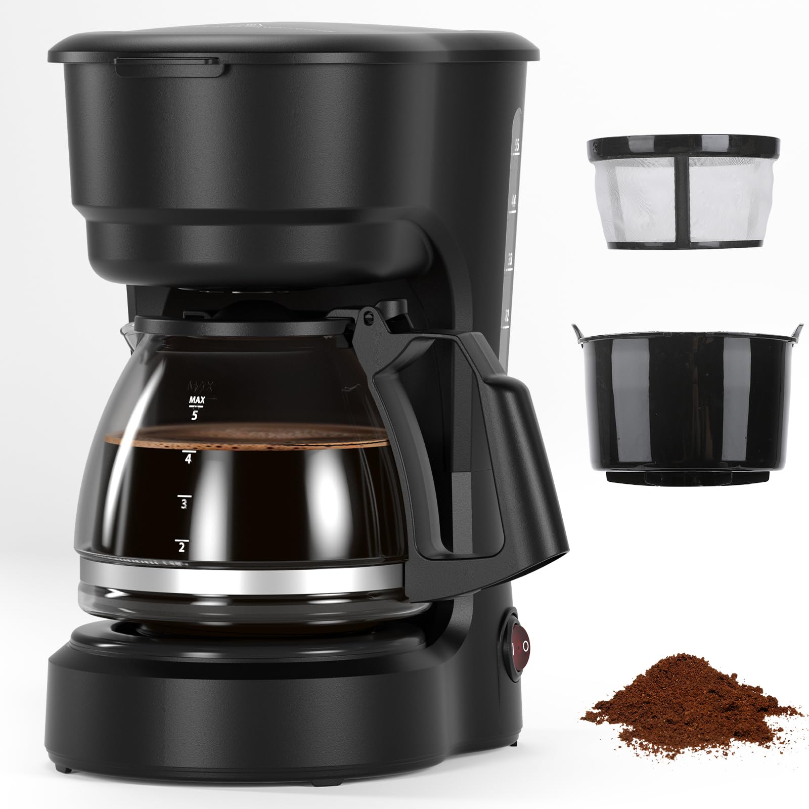 Pro 5-Cup Coffee Maker Energy-Efficient Drip Coffee Machine Brewer with Quick Pause N Serve Stainless Steel Filter Extended