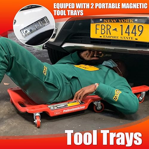 Miniatura 3 de BESTOOL - Enredadera mecánica resistente de 40 pulgadas con ruedas duraderas, diseño de perfil bajo, placa magnética para herramientas