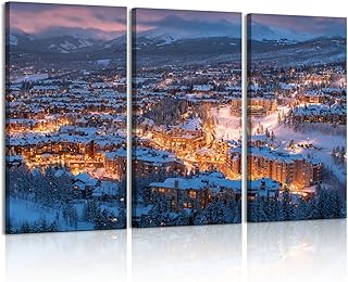 3 Piece Canvas Wall Art Prints Picture Breckenridge Colorado Winter Framed Wall Painting Modern Artwork Poster Home Decor for Living Room Office Ready to Hang