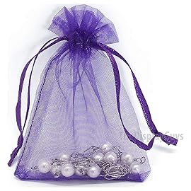 TheDisplayGuys 48-Pack 2 x 2-3/4 Purple Sheer Organza Gift Bags with Drawstring, Goodie Bags for Jewelry, Candy Bags, Treat Bags, Wedding Favors Small Mesh Bags