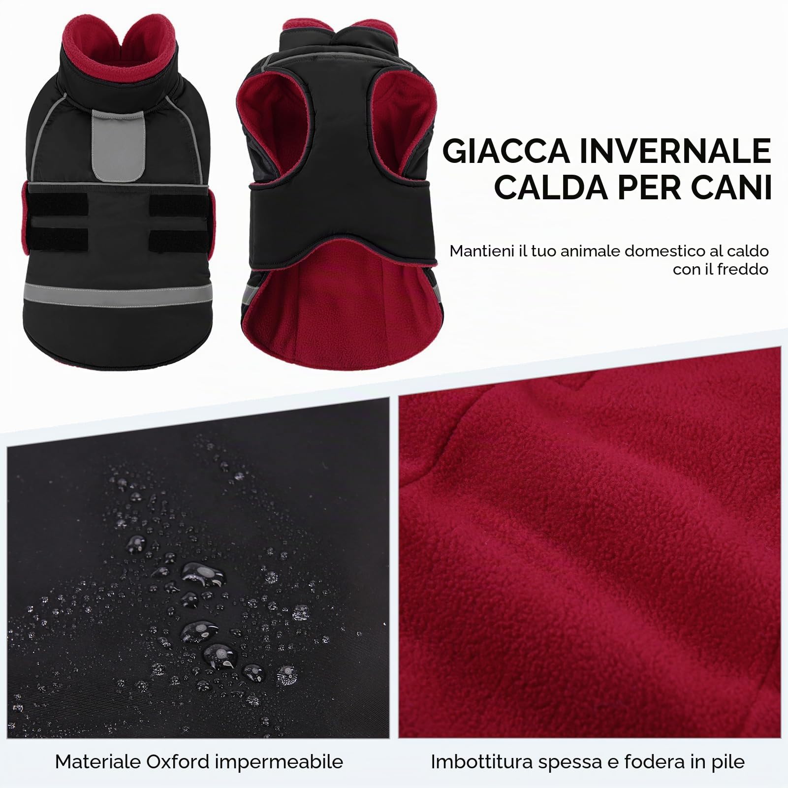 CITÉTOILE Impermeabile e Antivento per Cani - Giubbotto Invernale Cane Caldo Riflettente - Cappottino Cane con Collo di Pile & Foro, Adatto per cani piccoli e medi, Nero, XL