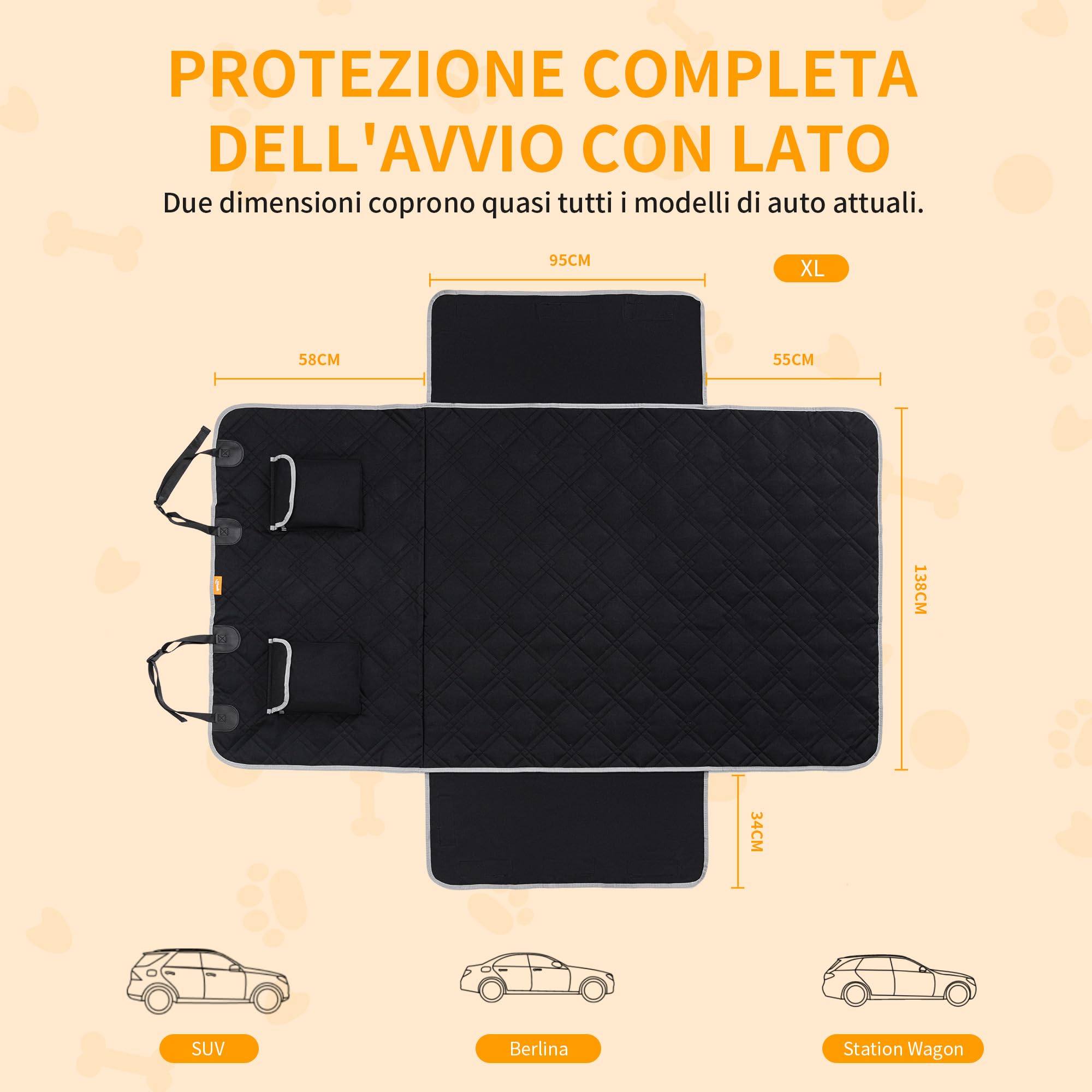 Toozey Telo Auto per Cani Bagagliaio, 185 * 103 Universale Robusto Coprisedile Auto Coperta per Cani con Laterale&Paraurti Protezione, Antistrappo/Impermeabile/Antimacchia/Antiscivolo, Nero - XL