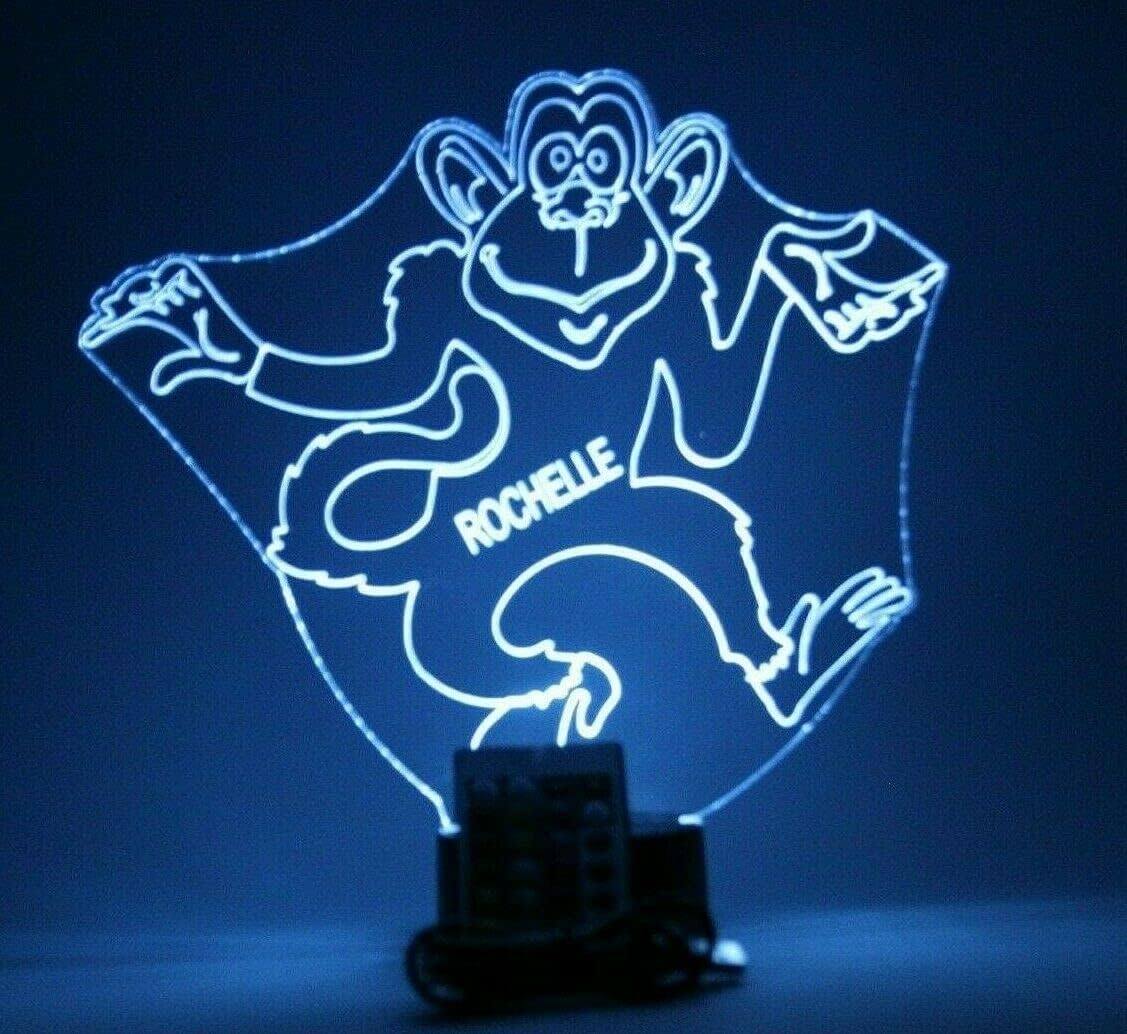 Dancing Playful Monkey Face Animal Night Light Up Lamp LED Stand Table Lamp Custom Engraved Room Decor Featuring 16 Color Changing Options | Christmas Holiday Birthday Gift | Personalized Free