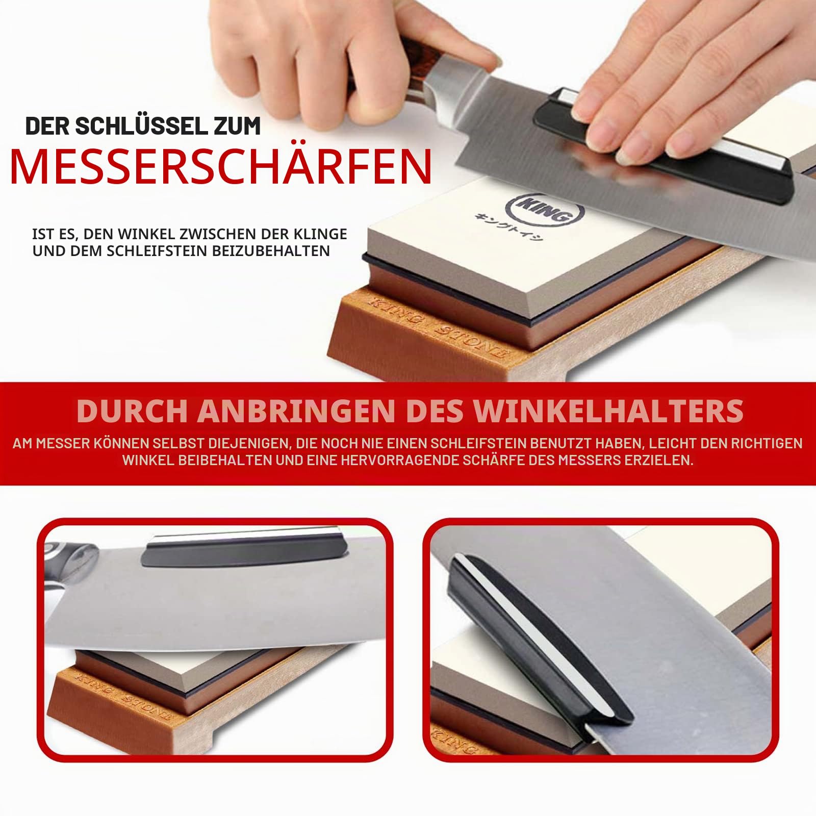 KING Schleifstein-Starter-Set enthält 1000/6000er Körnung, Kombinationsschleifstein, hergestellt in Japan, Messerwinkelhalter, B&B Japan Original Wischtuch und stabile Kunststoffbasis