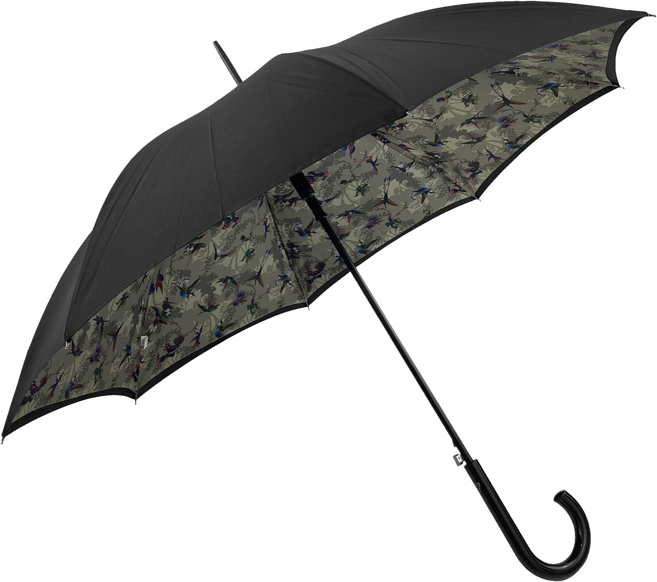 Fulton John Lewis Archive Birds Bloomsbury Black Walking Umbrella Auto Open Button Double Lining