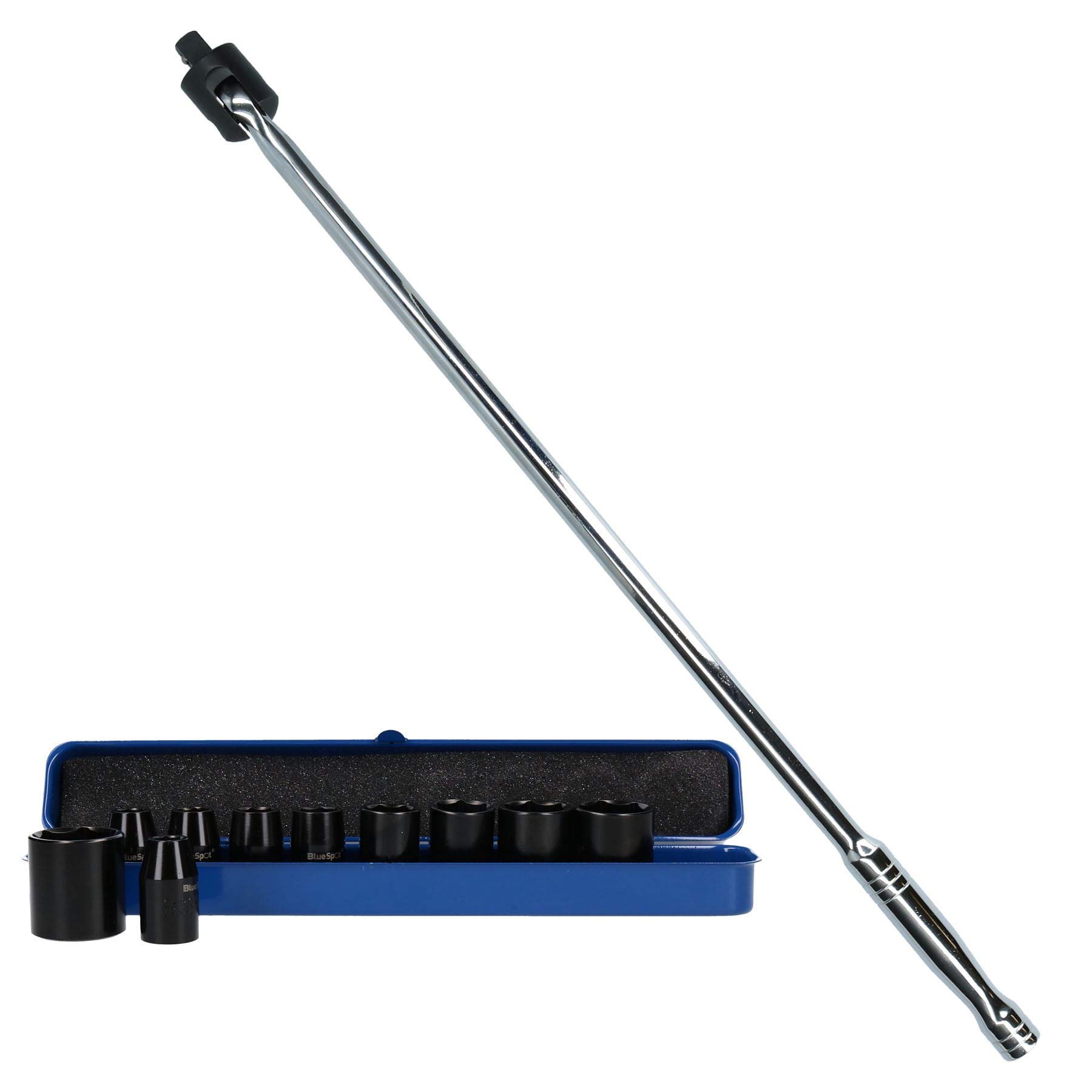 Ab Tools 1/2" Drive Shallow Metric Impact Sockets 9-27Mm 10Pc & 1/2" Drive Breaker Bar