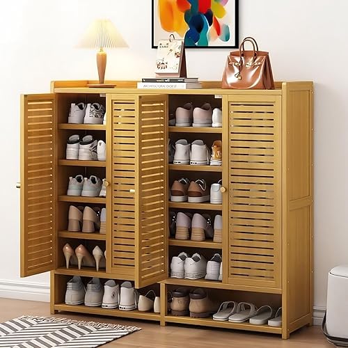 Miniatura 13 de Zapatero alto con puertas acrílicas, armario de zapatos de bambú de gran capacidad de 10 niveles, 40-45 pares de zapatero independiente y Color