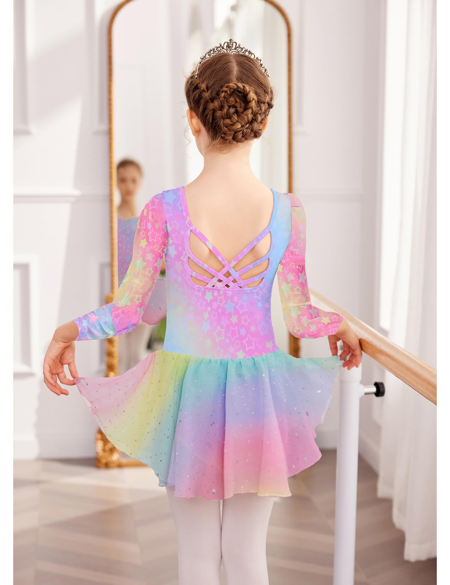Arshiner Ropa de Ballet para Niñas de 2 a 10 Años Vestido de Ballet de Manga Larga Vestido de Danza de Ballet para Niños Traje de Ballet de Algodón Sin Espalda Mono de Baile con Falda de Ballet Tutú