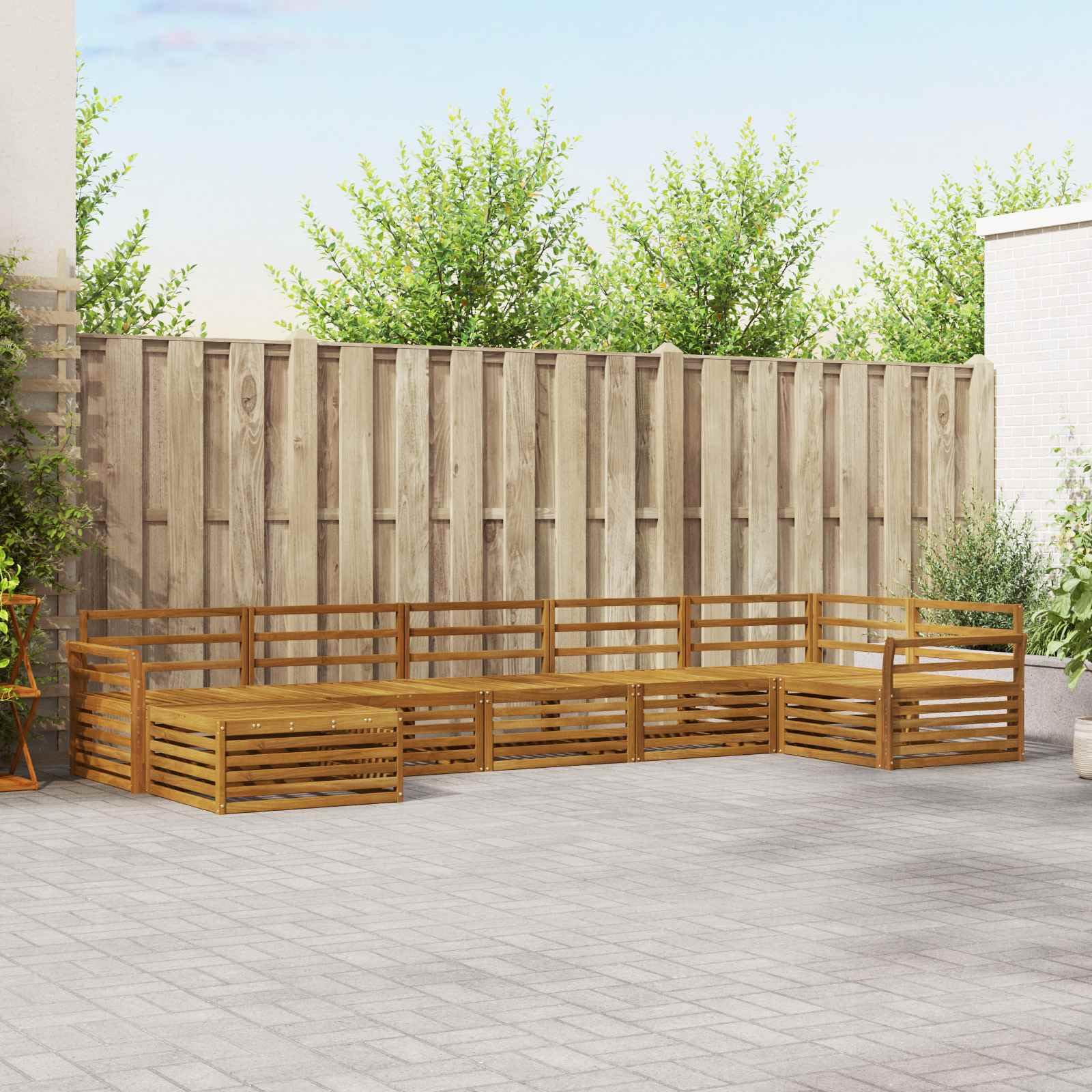 vidaXL Zestawy sof 7 pcs Naturalny Lite Drewno Akacji, Ogród, Wygodny zestaw wypoczynkowy, Siedzenie na zewnątrz, Patio, Nowoczesny taras, Meble wygodne