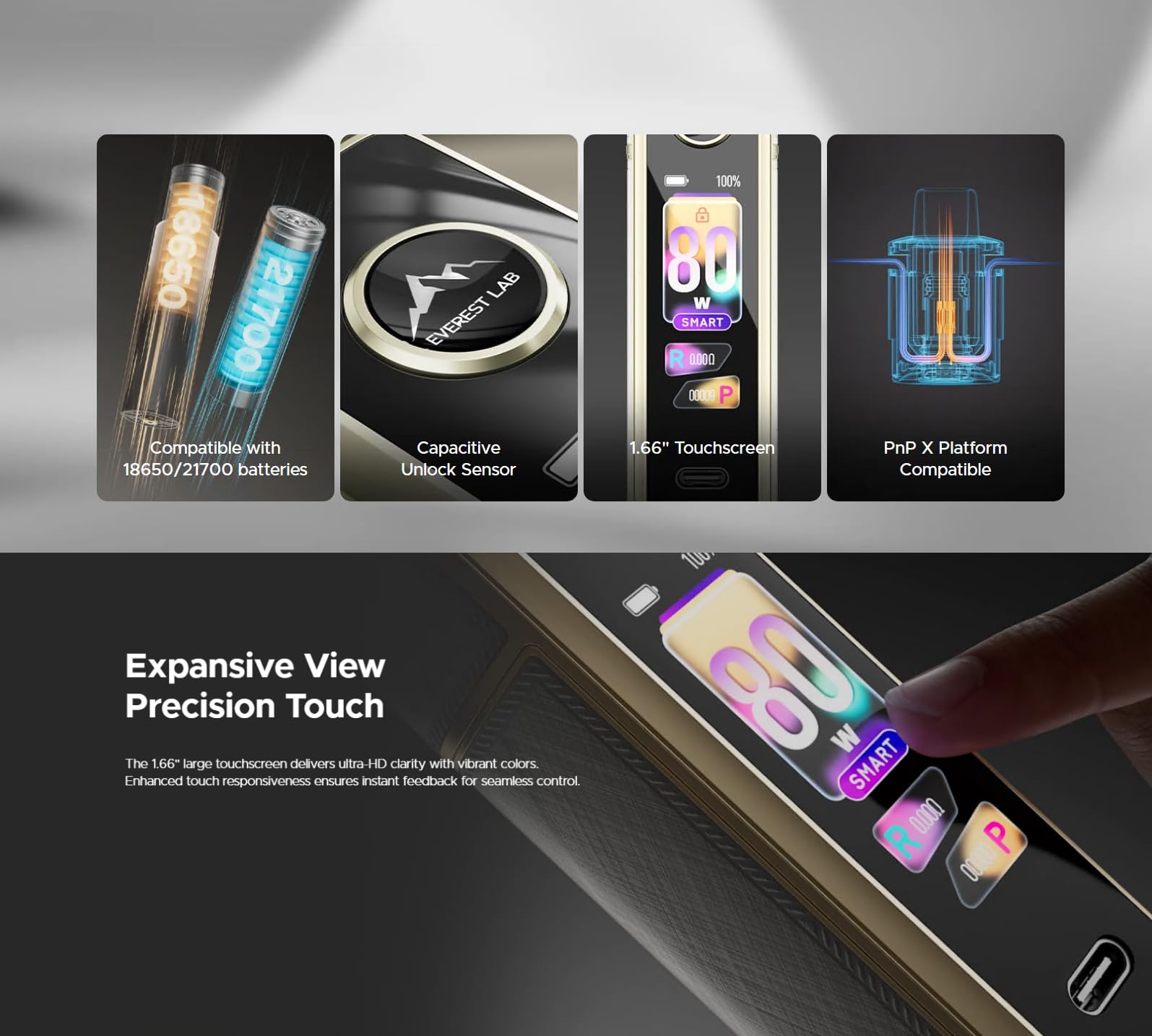 VOOPOO DRAG X3 – Kit 80 W con pantalla táctil 1,66″, sensor de desbloqueo capacitivo, compatible PnP X, batería externa (18650/21700) no incluida, sin líquido y sin nicotina (Sky Blue)