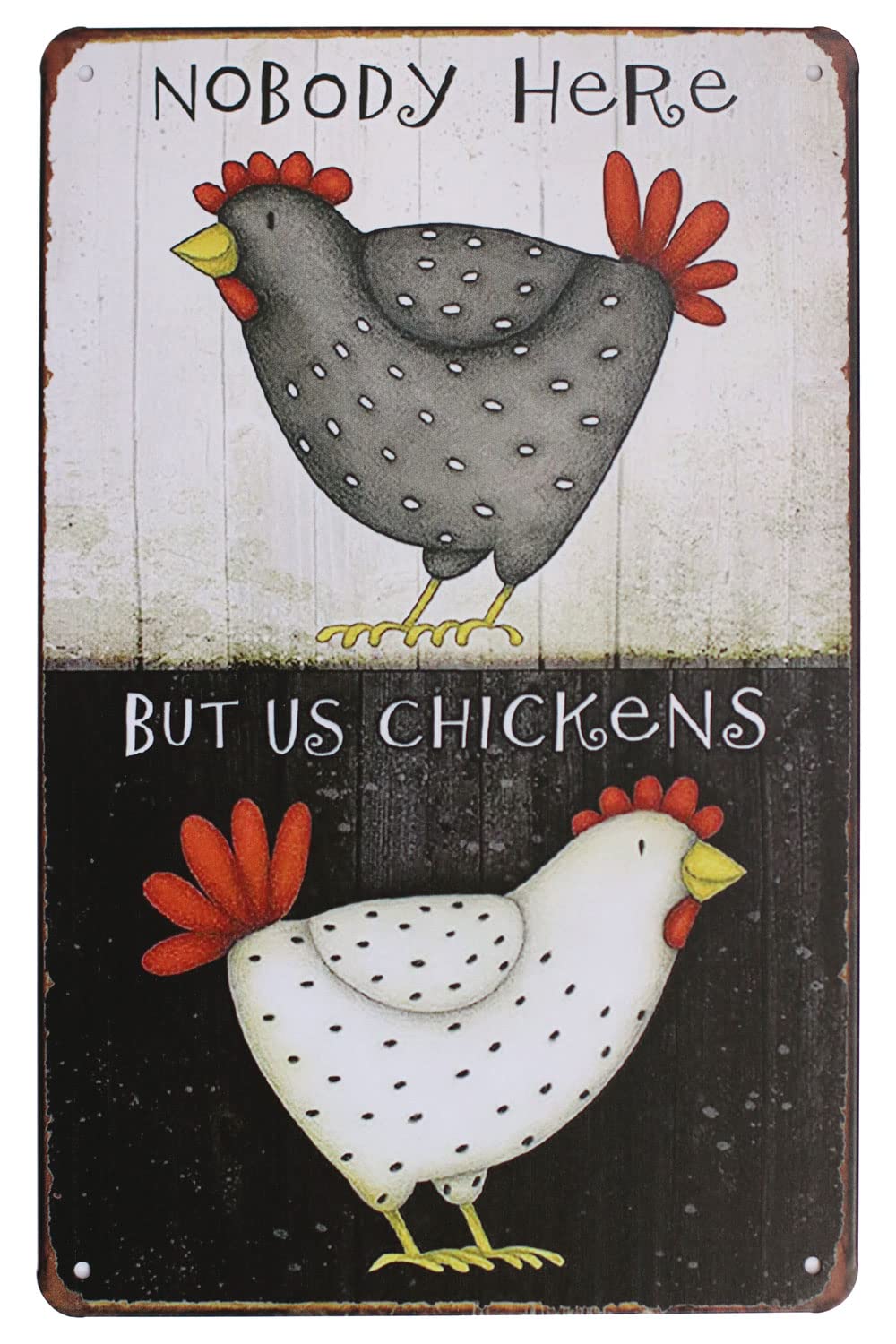 Smartaian Nobody Here But Us Chickens Vintage Tin Metal Sign Home Wall Plaque Decor (Nobody)