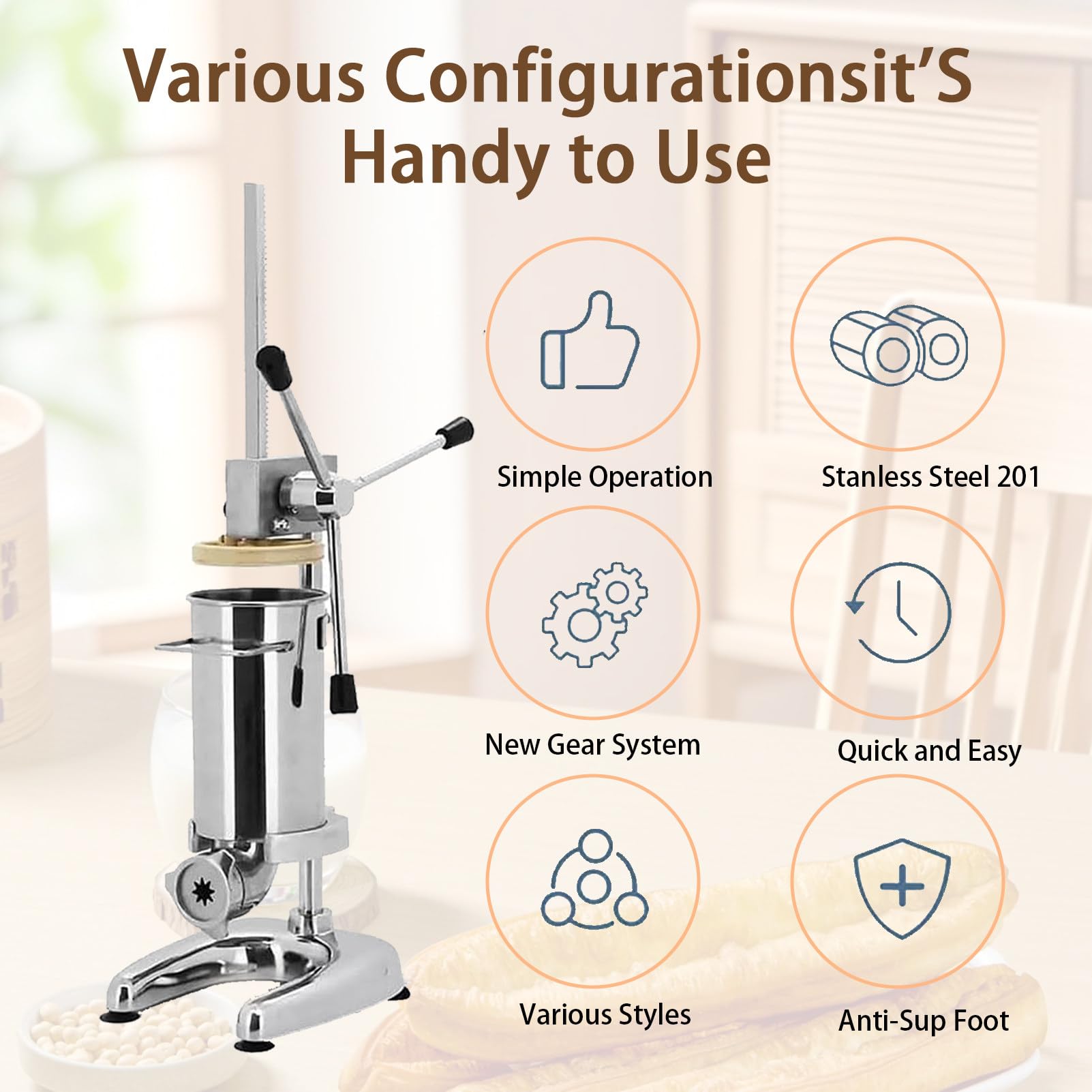 MáQuina para Hacer Churros Manual, MáQuina para Hacer Rellenos De Churros, MáQuina para Hacer Churros De Rosquillas EspañOlas Manual Comercial De 2 L, 5 Tipos De Moldes 3L