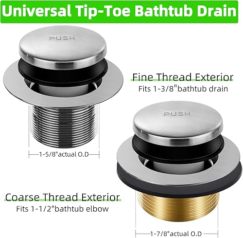 Miniatura 14 de Juego de desagües dorados para bañera con punta de desagüe con placa frontal de desbordamiento de dos agujeros, kit de drenaje de conversión