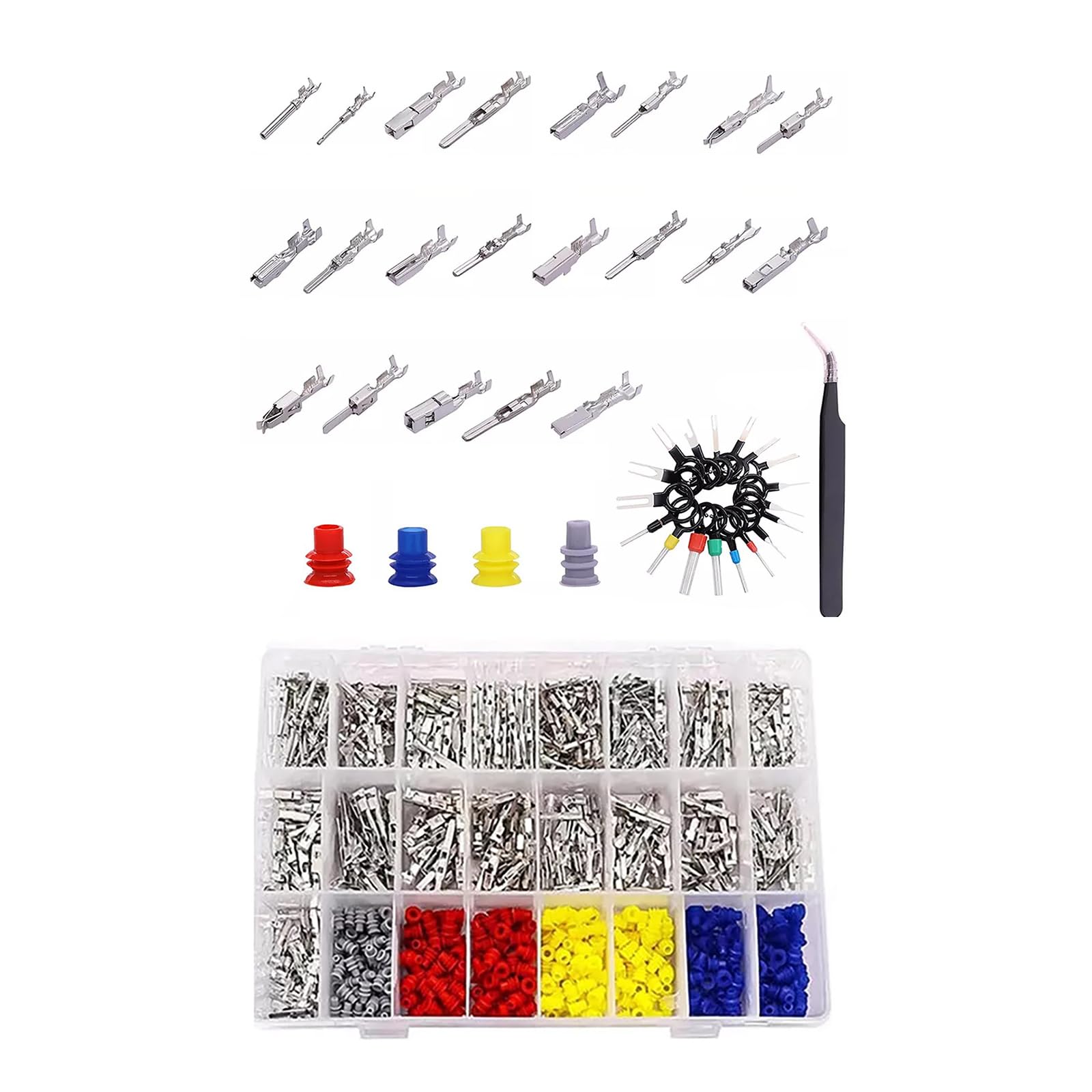 755PCS Car Electrical Terminal Pins, Electrical Pin Connector Terminal Kit, 1/1.5/1.8/2.2/2.8/3.5mm