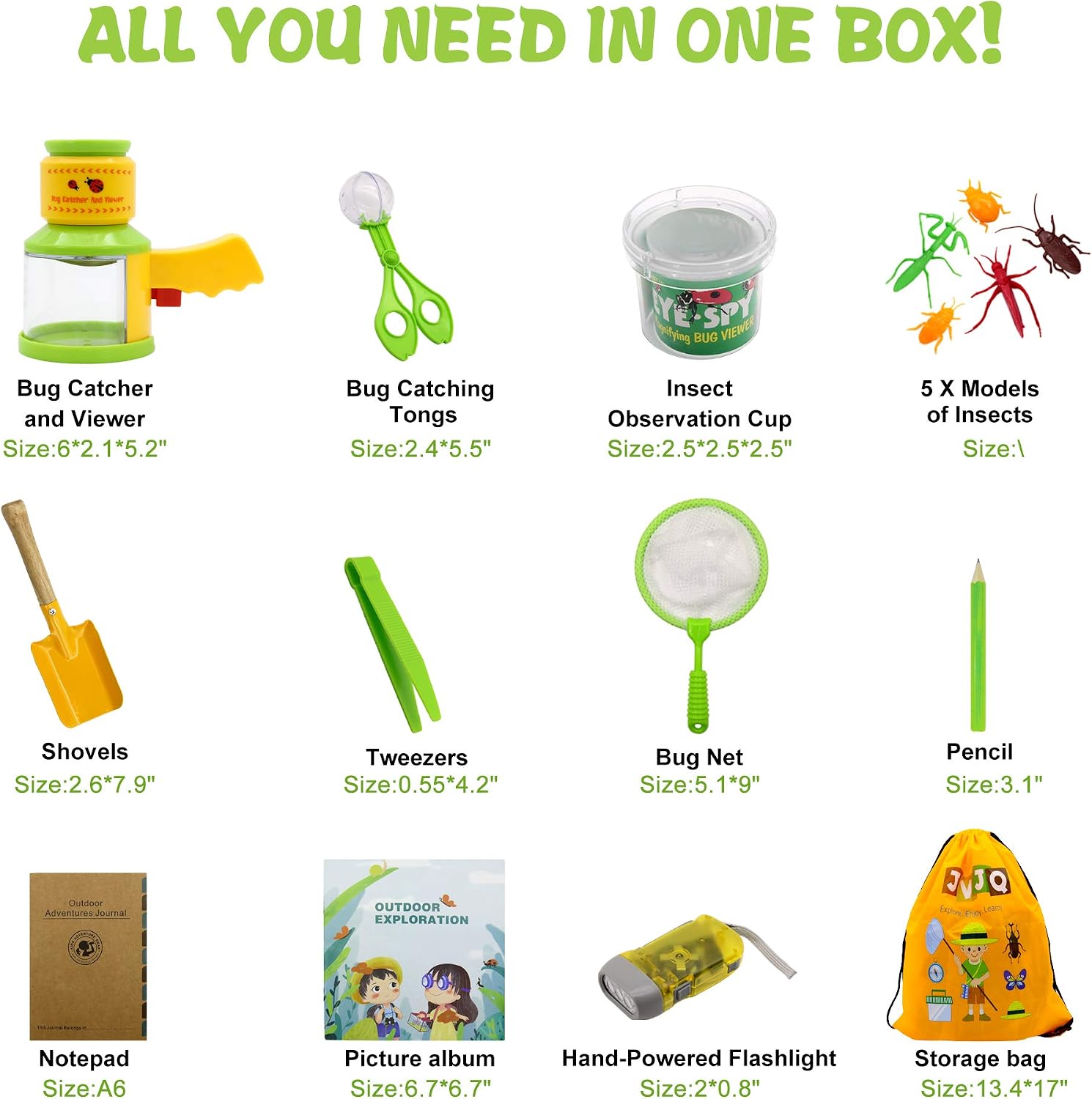 JVJQ Kids Explorer Kit - 16 Pcs Outdoor Exploration kit Bug Catcher kit for Kids Camping Toys Outdoor Explorer kit for Kids with Magnifying Glass Educational Gift for Boys & Girls Age 3-12 Year Old
