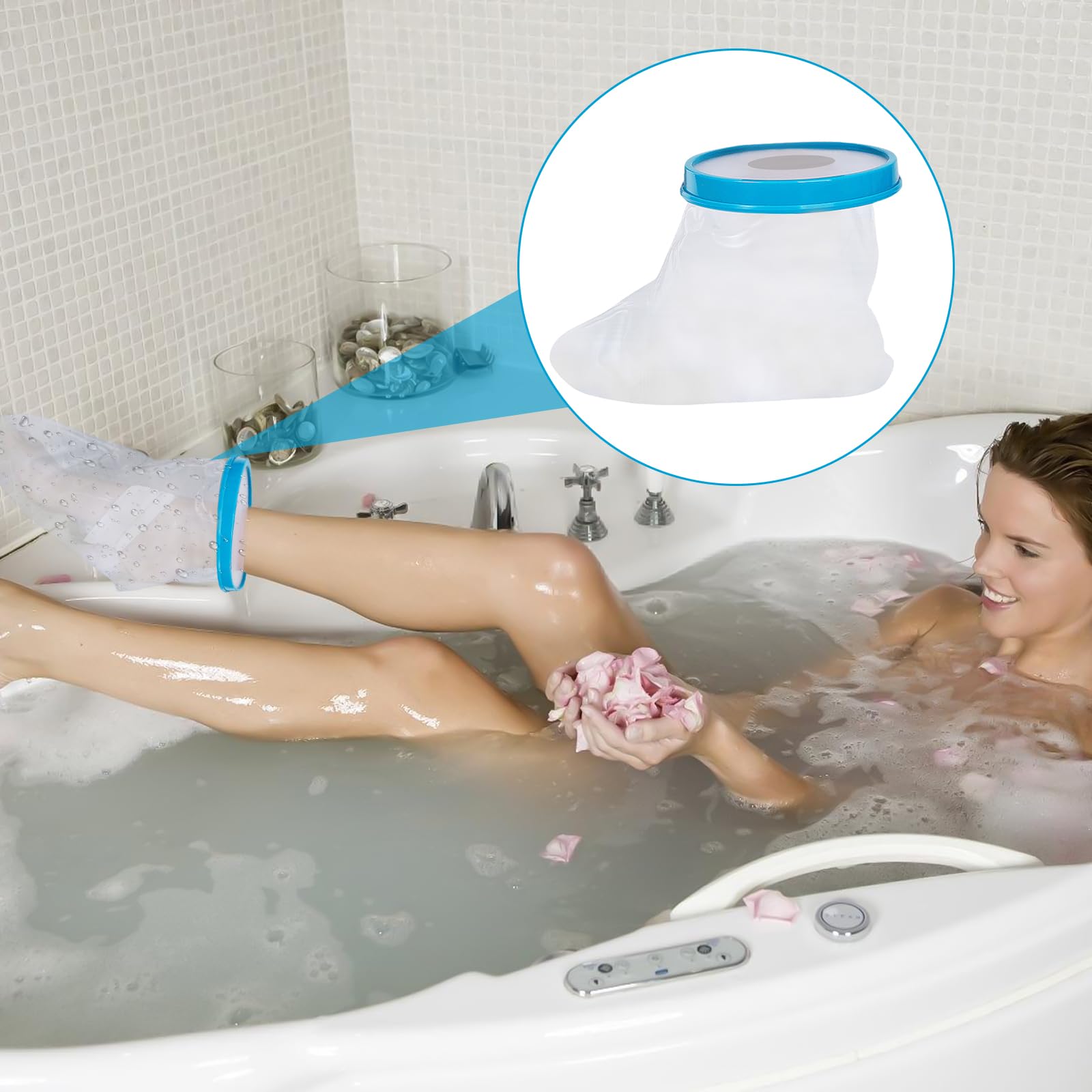 Vaileal Duschschutz Fuß, Duschschutz Bein, Beinschutz Beim Baden, Verbandschutz Wasserdicht Erwachsene, Gipsschutz, Wiederverwendbar, Gipsverband Verbandsschutz Wasserdicht für Fuß, Knöchel