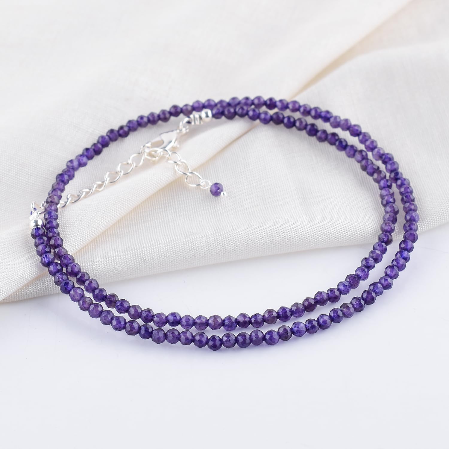 YANARA Choker Necklace for Women, Birthstone, Natural Gemstone Micro Beads, Dainty Handmade Jewelry, Chakra Energy Healing Crystals, Silver Plated Chain 18 inch Adjustable - Image 3